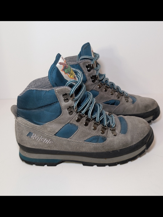 Raichle Shoes - Vintage Raichle Women's Hiking Boots Size 9 - Gray & Teal Suede Mountaineering